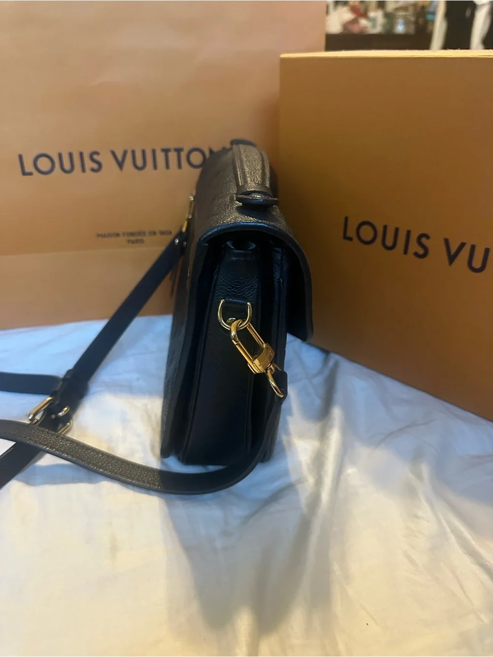 Louis Vuitton Black Embossed Monogram Small Crossbody Bag